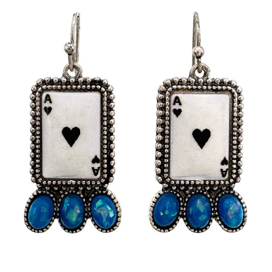 Poker Ace of Hearts Print Earrings: Black