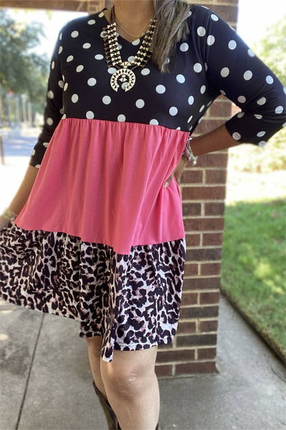 🎀 Wild & Whimsy Colorblock Dress- 3/4 sleeve- 3XL