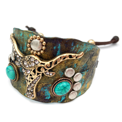Longhorn Turquoise Western Bracelet Cuff: Patina