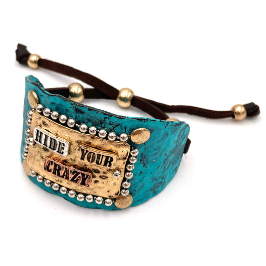 Hide Your Crazy Silver Gold Patina Western Bracelet Cuff: Patina