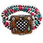 Tooled Leather Checkered Heart Dice Western Stretch Bracelet