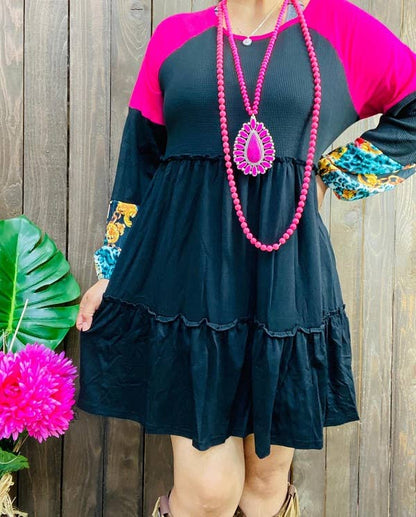 BQ13861 long sleeve  trim ruffle hem smock women dresses: 3XL