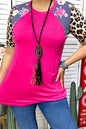 YMY13084 Fuchsia floral & leopard printed women top: 2XL