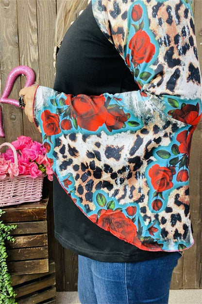 GJQ15193 Multi color printed &raglan long bell sleeve women: 3XL