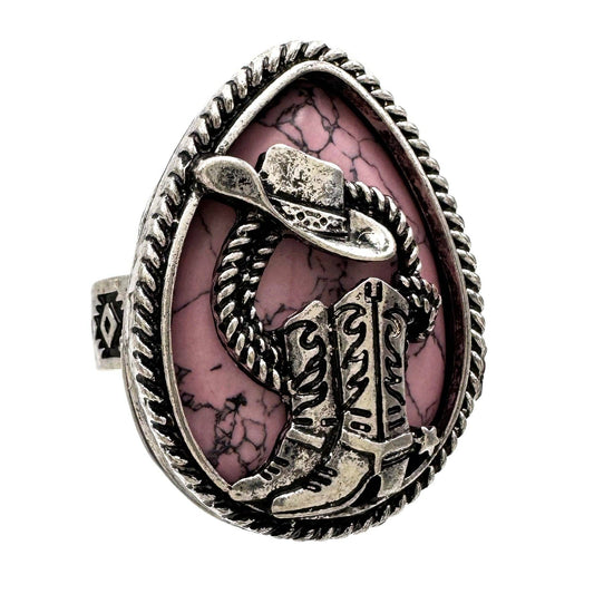 Cowboy Boots Turquoise Stone Western Native Stretch Ring: Pink